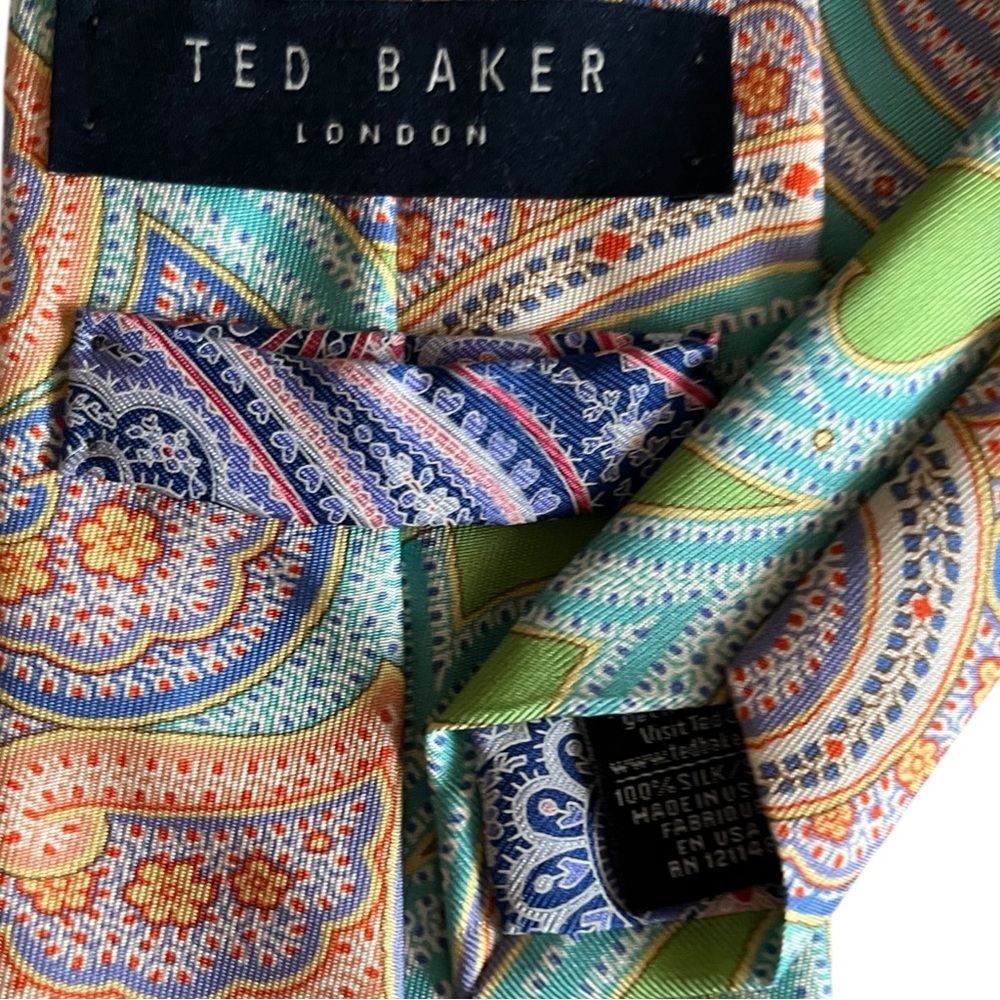 🇺🇸Ted Baker Men’s Blue Green Silk Paisley Tie - Picture 3 of 3